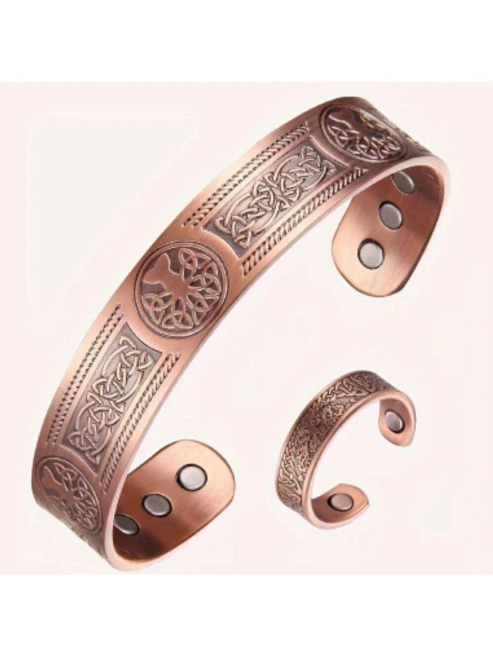 Bracelet-- Magnetic Copper Bracelet + Ring Tree of Life motif